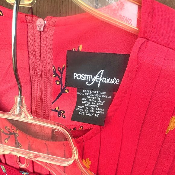 2 PositiveAttitude VTG FLORAL maxi dresses pintuck pleats ORANGE & RED(NWT)SZ 18 - Picture 4 of 12